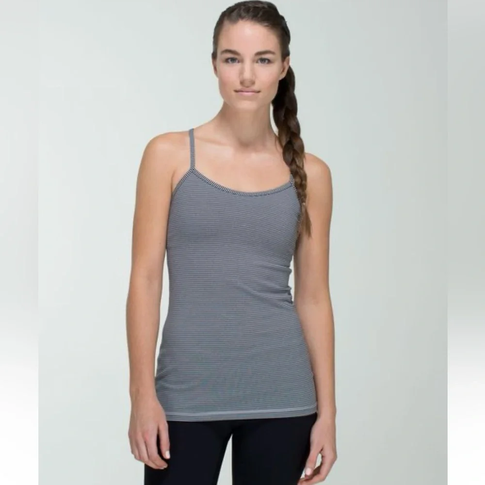 Lululemon Power Y Tank *Luon Tonka Stripe Black Grey Sporty Yoga Lulu Size 8